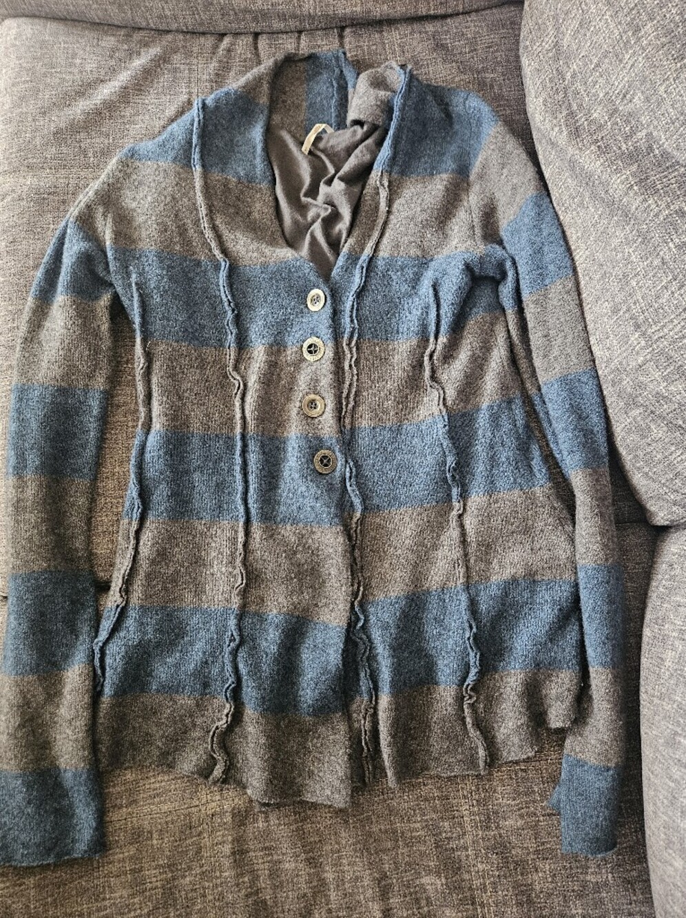 Free People Button-Up Cardigan Sweater featuring an exposed raw-edge seam - Picture 6 of 11